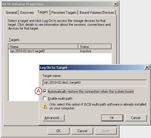 Connect to a DSS V6 iSCSI Target volume from a MS Windows - Configure iSCSI Target Properties - pic 11