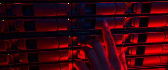 Woman touching server