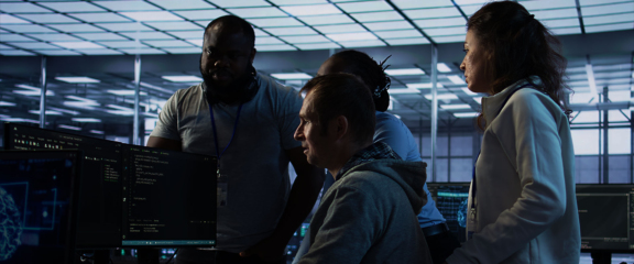 people looking at the computer screen in the office