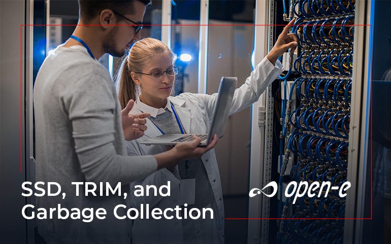 SSD TRIM, Garbage Collection in Open-E JovianDSS Up30 cover two people managing a server