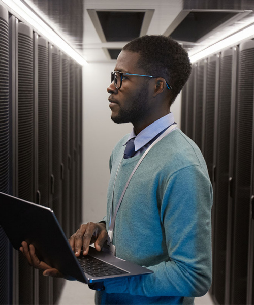 black man standing in the server room