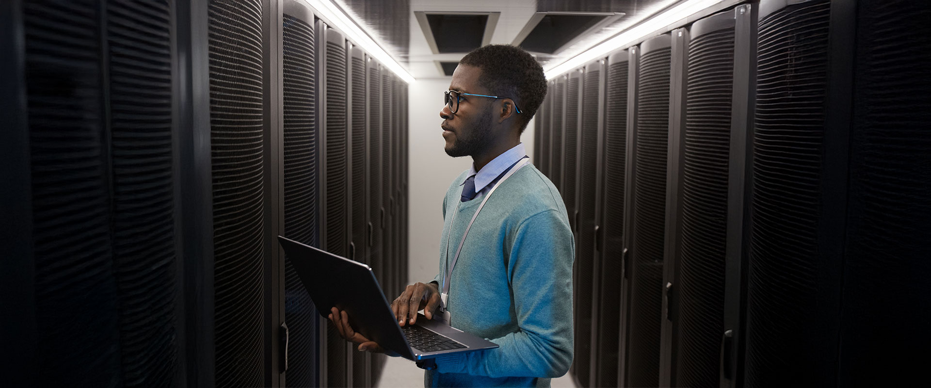 black man standing in the server room