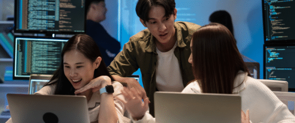 group of technical people using open-source software