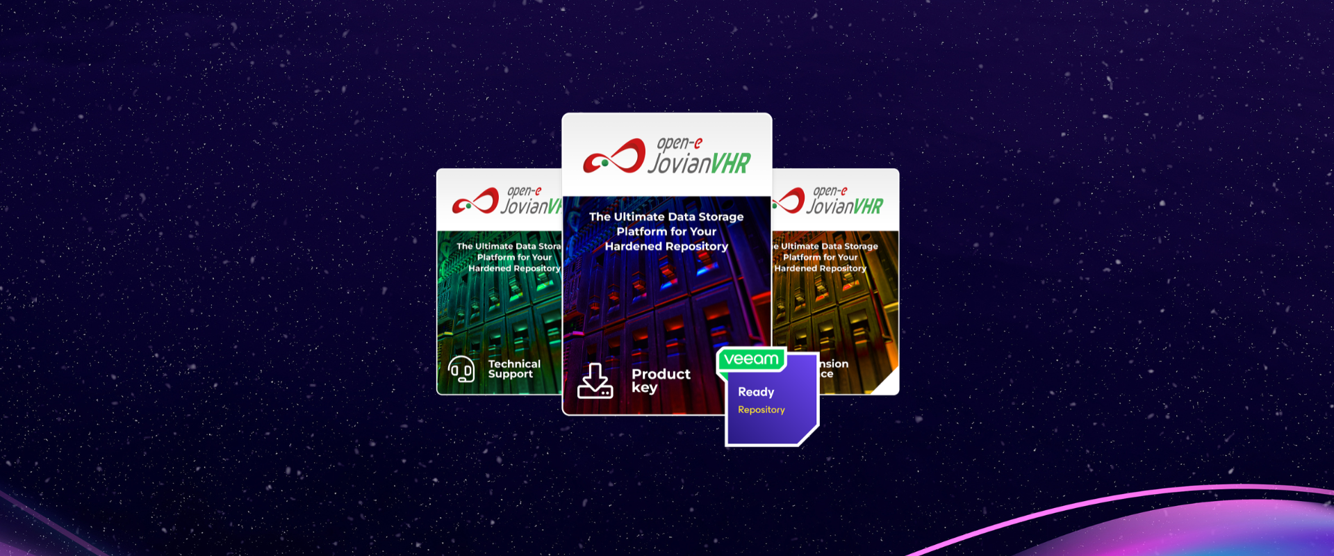 Open-E JovianVHR packshots on a cosmic background