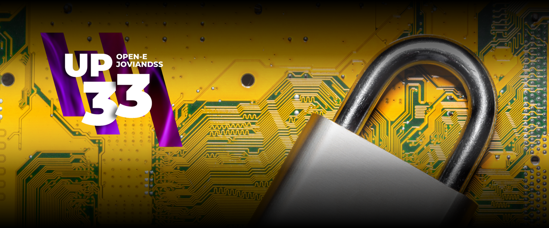 Open-E JovianDSS Up33 logo on yellow background with a padlock