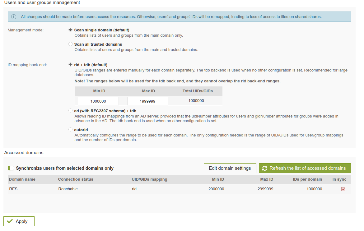 Active Directory with RID range in Open-E JovianDSS Up30 GUI 