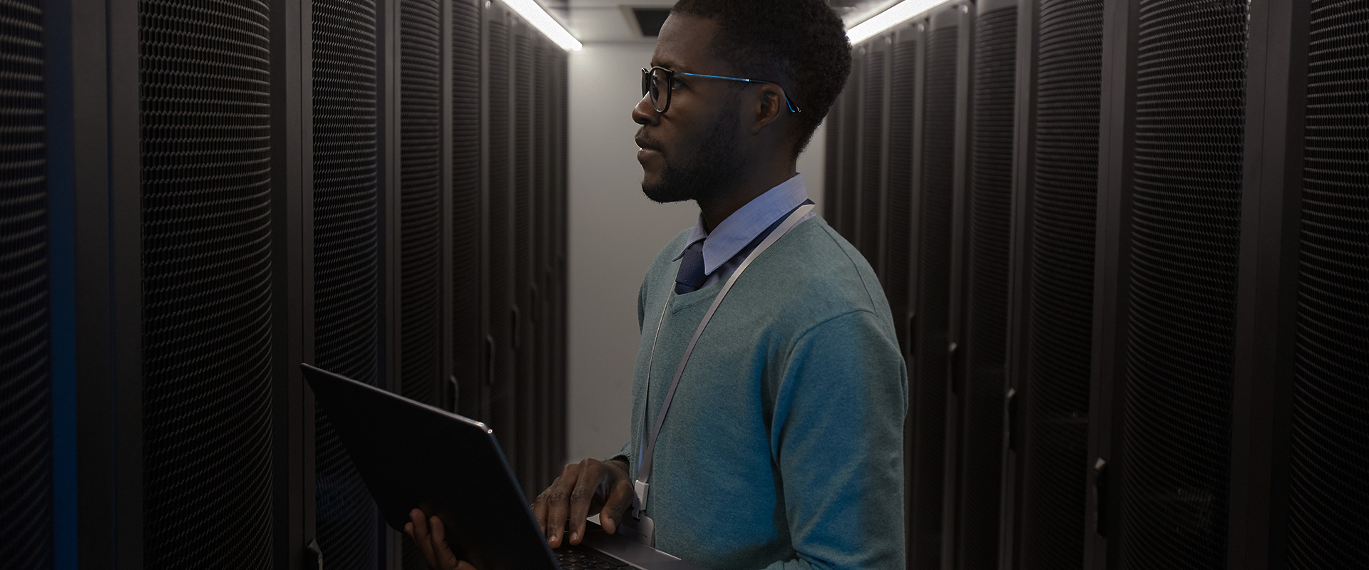 black man standing in the server room