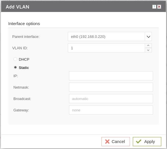 VLANs Support Open-E JovianDSS GUI