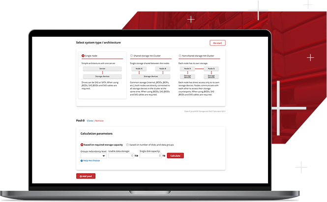 Open-E data storage calculator tabs