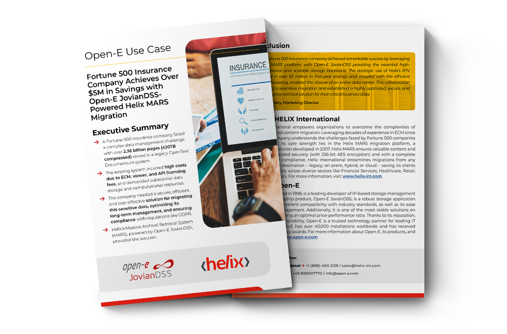 Fortune 500 Insurance Company Achieves Over $5M in Savings with the Open-E JovianDSS-Powered Helix MARS Migration Platform