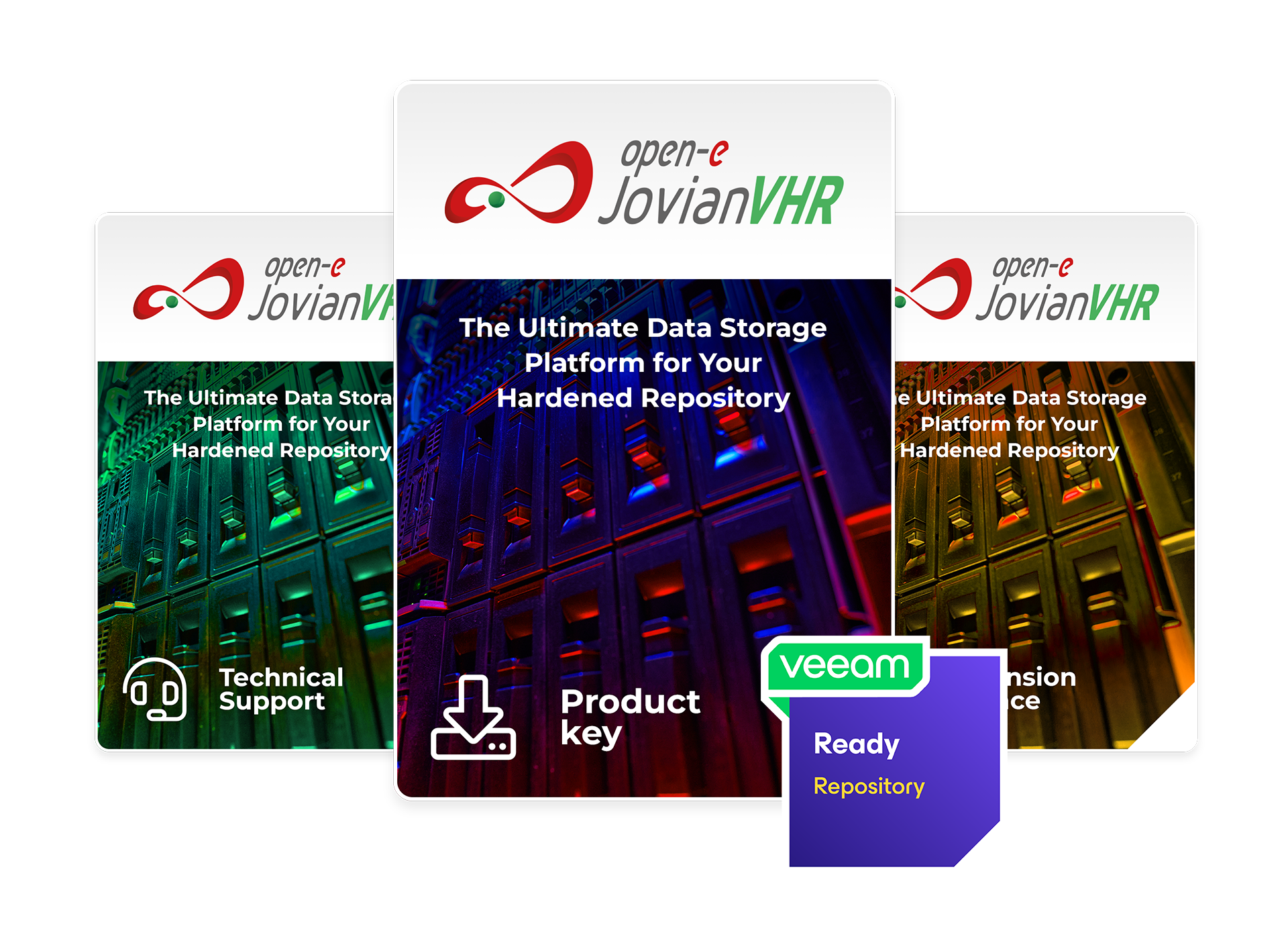 Open-E JovianVHR Product Packshots with Veeam Ready Repository Badge