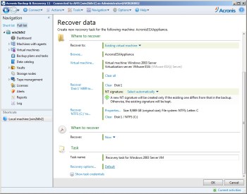 Asynchronous volume replication of VMware Virtual Machines with DSS and Acronis Backup and Recovery software Solution for VMware, Acronis Backup and Recovery and DSS V6