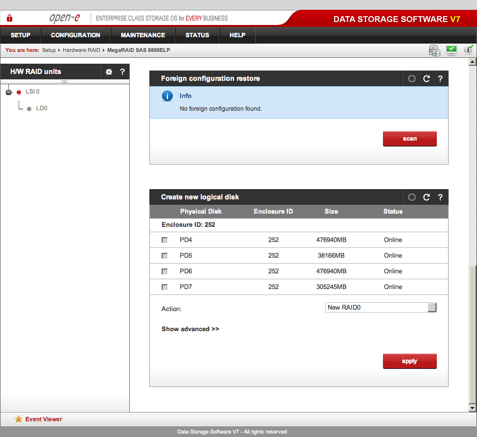 DSS V7 - Storage Management - RAID - screen 01