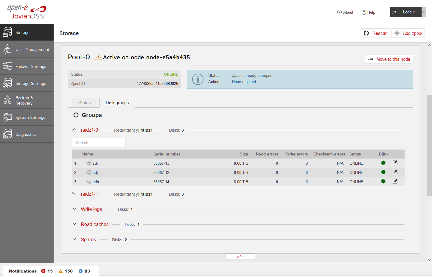 Open-E JovianDSS Screenshots Failover Remote Node
