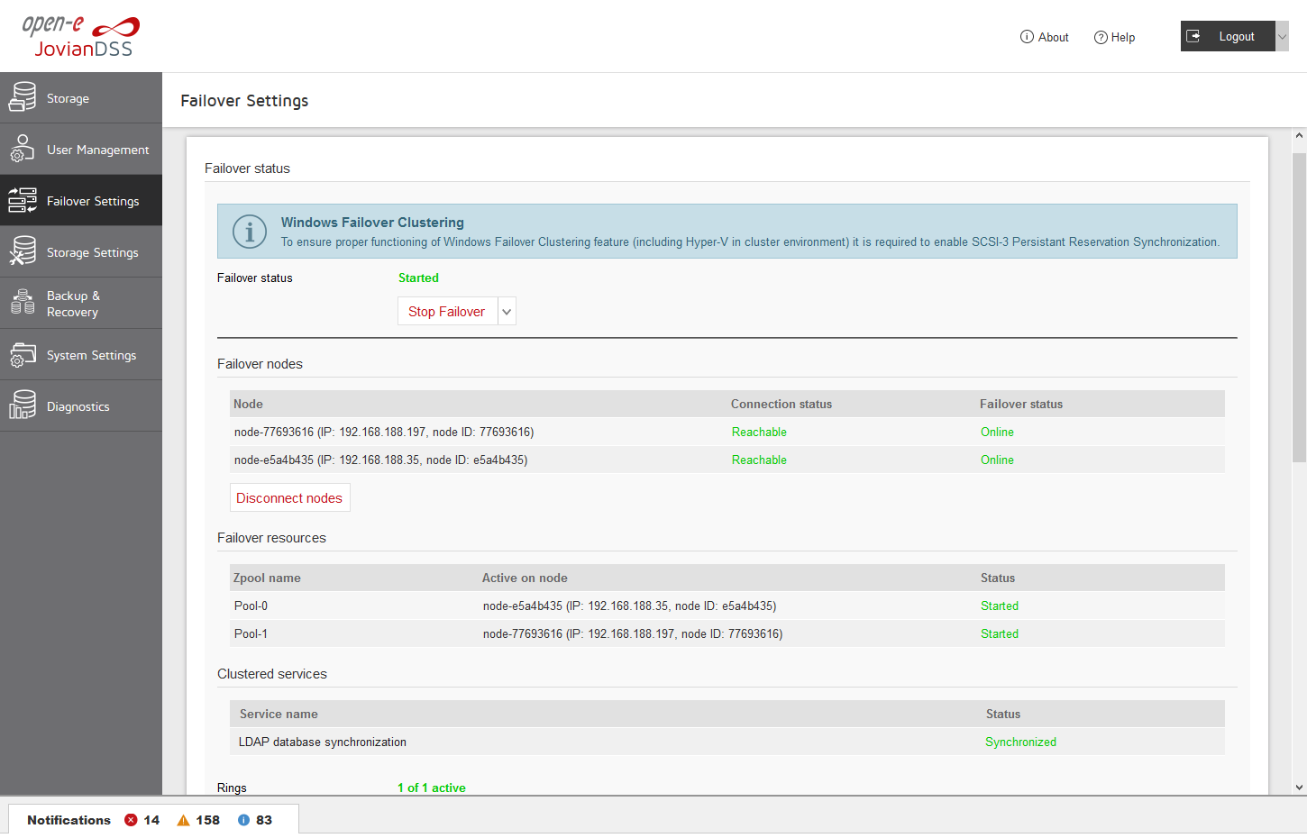 Open-E JovianDSS Screenshots Failover Started