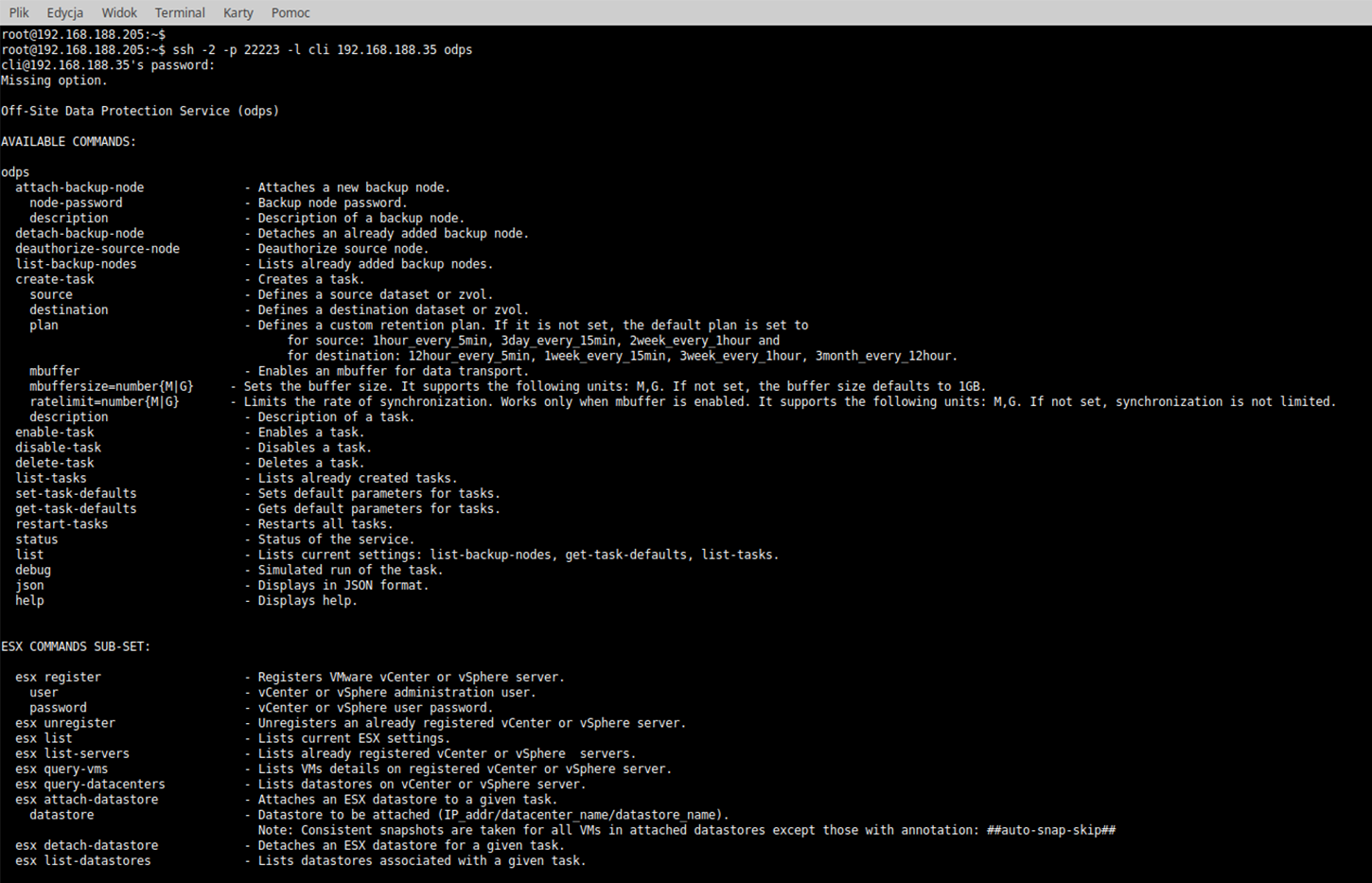 Open-E JovianDSS Screenshots CLI ODP