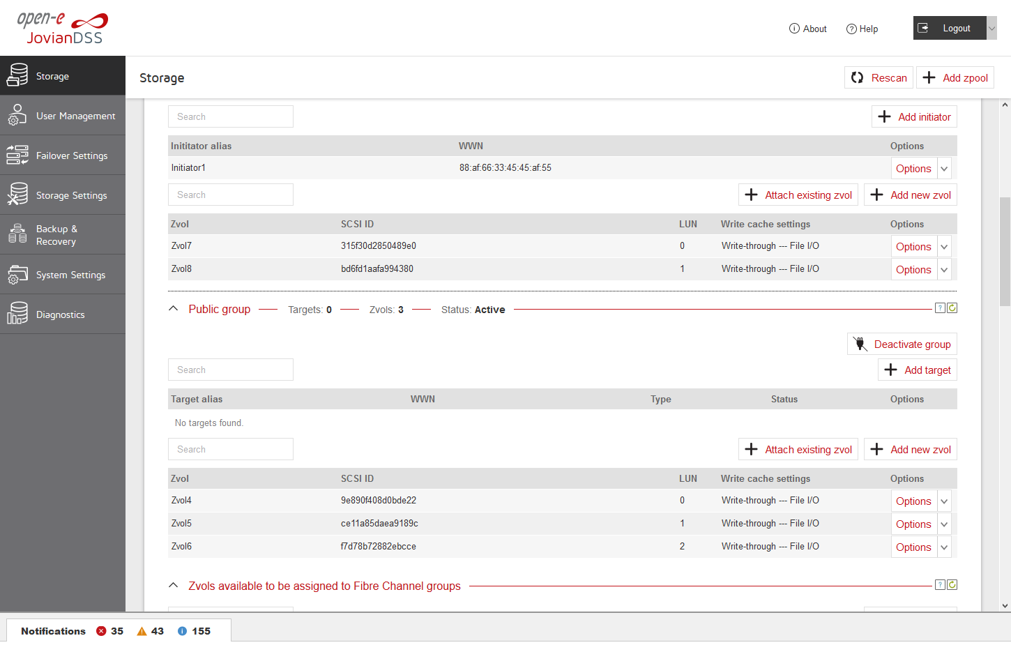 Open-E JovianDSS Screenshots Fibre Channel