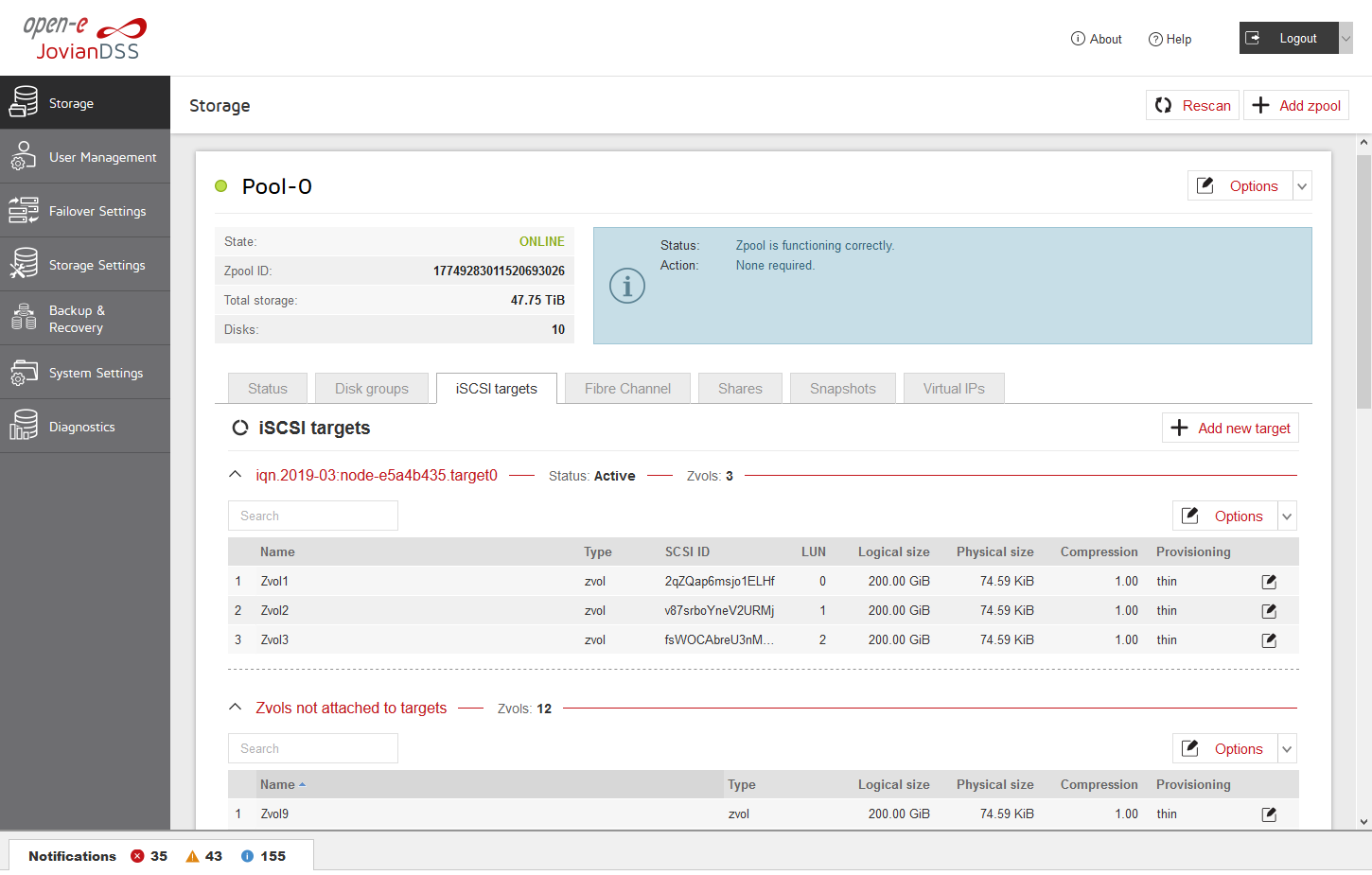 Open-E JovianDSS Screenshots ISCSI Target