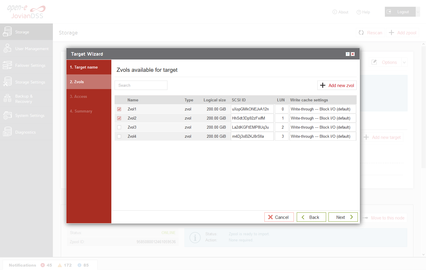Open-E JovianDSS Screenshots Wizard Target