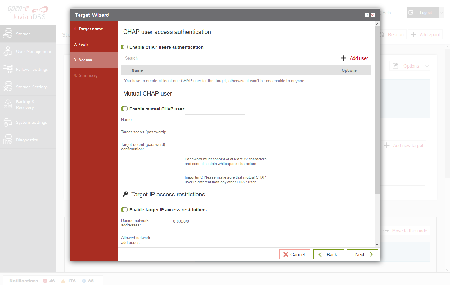 Open-E JovianDSS Screenshots Wizard Target
